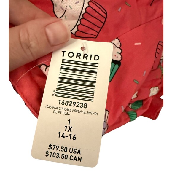 Torrid Cupcake Midi Poplin Dress 1X 14 16 Fit Flare Pink Sweetheart Pockets NWT - Picture 8 of 10